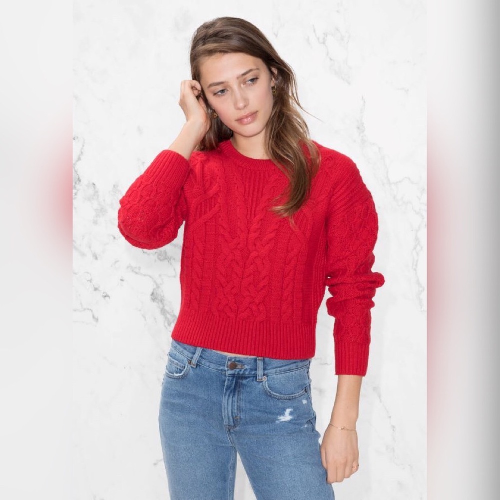 & Other Stories Red Cable Knit Sweater